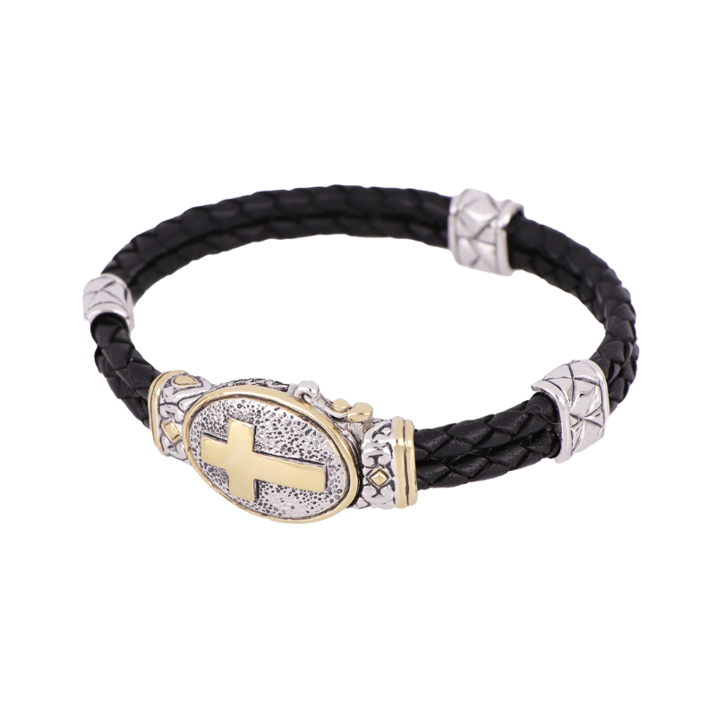 Cross Men’s Leather Bracelet – The Bronze Lady